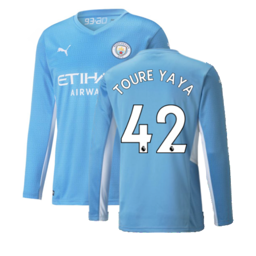 (XXL) 2021-2022 Man City Long Sleeve Home Shirt (TOURE YAYA 42)