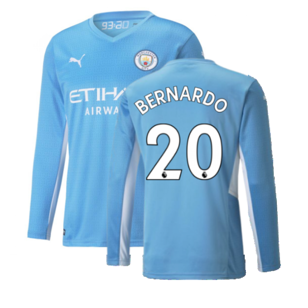 (XL) 2021-2022 Man City Long Sleeve Home Shirt (BERNARDO 20)