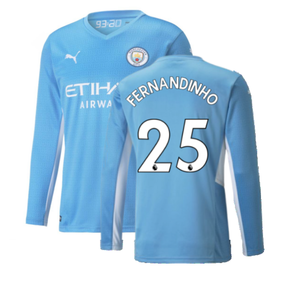 (XL) 2021-2022 Man City Long Sleeve Home Shirt (FERNANDINHO 25)