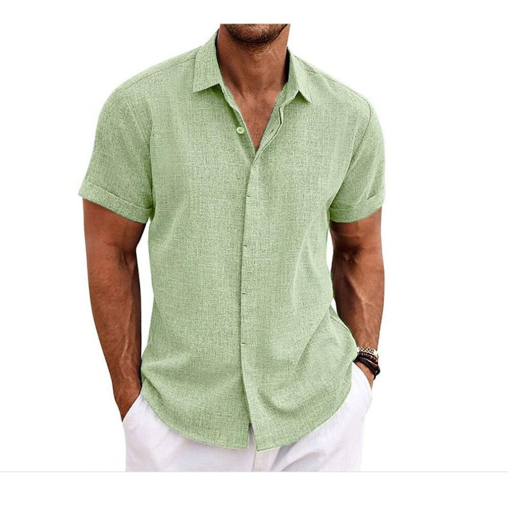 (green, XL) Men&apos;s Shirts Short Sleeve Button Up Shirt Casual Summer Loose Fit Home Style Shirts