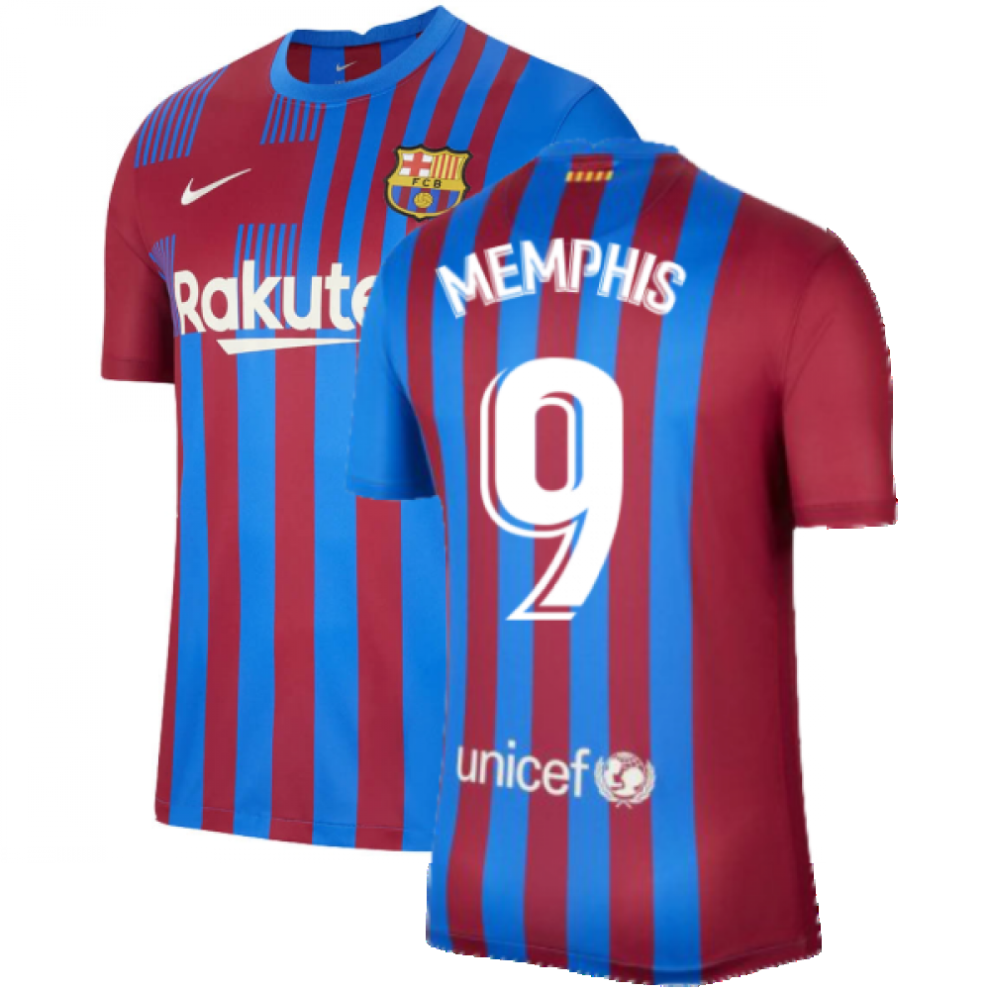 (L) 2021-2022 Barcelona Home Shirt (MEMPHIS 9)