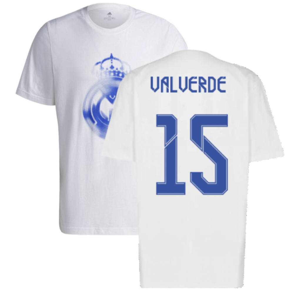 (M) Real Madrid 2021-2022 Training Tee (White-Blue) (VALVERDE 15)