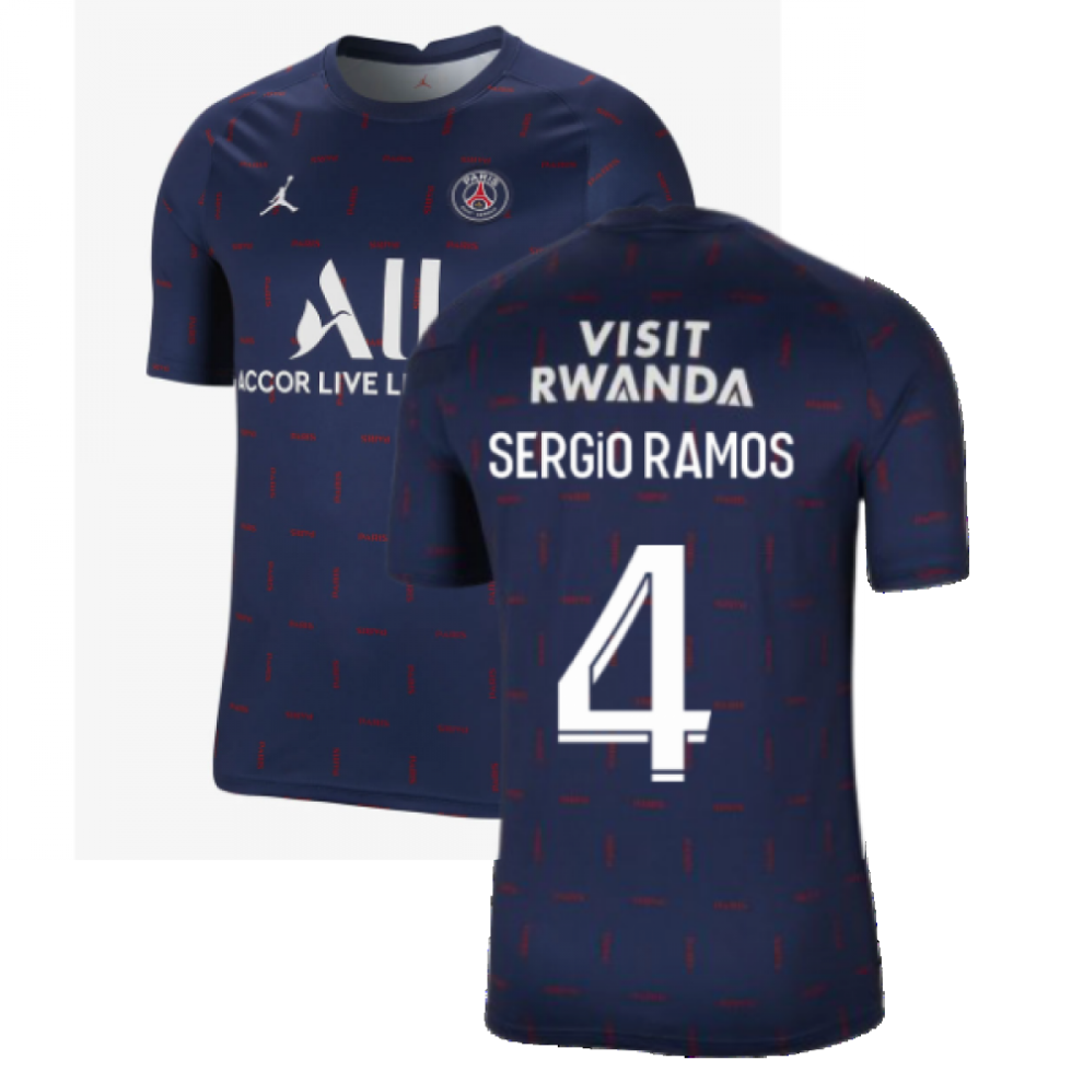 (M) PSG 2021-2022 Pre-Match Training Shirt (Navy) (SERGIO RAMOS 4)