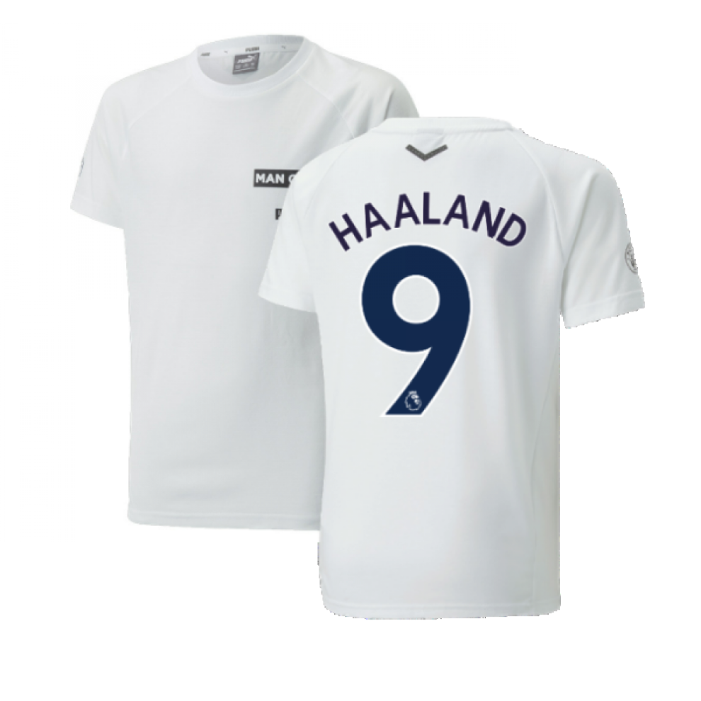 (SB) 2022-2023 Man City Casuals Tee (White) - Kids (HAALAND 9)