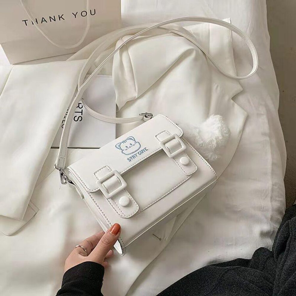 (white) Women Shoulder Bag New Messenger Bag Kitten Cute Small Square Bag Shoulder Crossbody Bag Popular Hit Color Bag Korean Version For Travel Shopping
