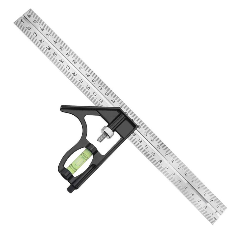 (black) 12 Inch 300mm Adjustable Stainless Steel Combination Angle Ruler 45 / 90 Degree Measuring Tools