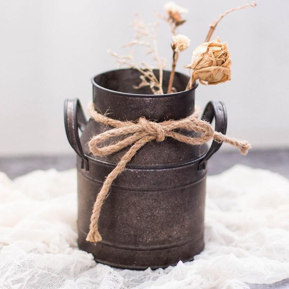 1pc Shabby Chic Metal Iron Decorative Vintage Rustic Vase Milk Can Country Jug For Bedroom Kitchen L