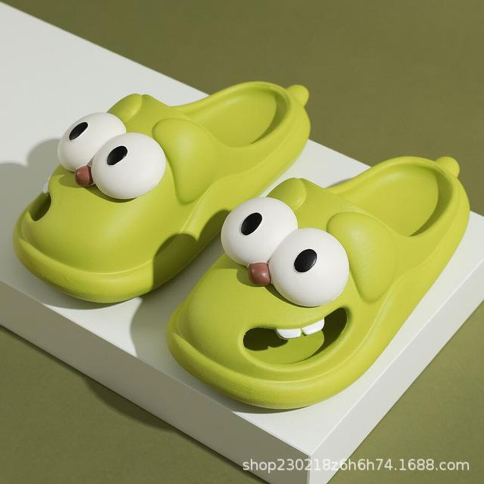 (green, 38-39(Fit 23.5-24cm)) Big Eyed Dog Slippers Women Summer Outdoor Wear for Indoor Use Anti SlipThick Soles Cute Toe and Hole Shoes for Cool Slipper