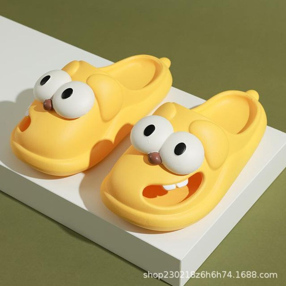 (yellow, 38-39(Fit 23.5-24cm)) Big Eyed Dog Slippers Women Summer Outdoor Wear for Indoor Use Anti SlipThick Soles Cute Toe and Hole Shoes for Cool Slipper