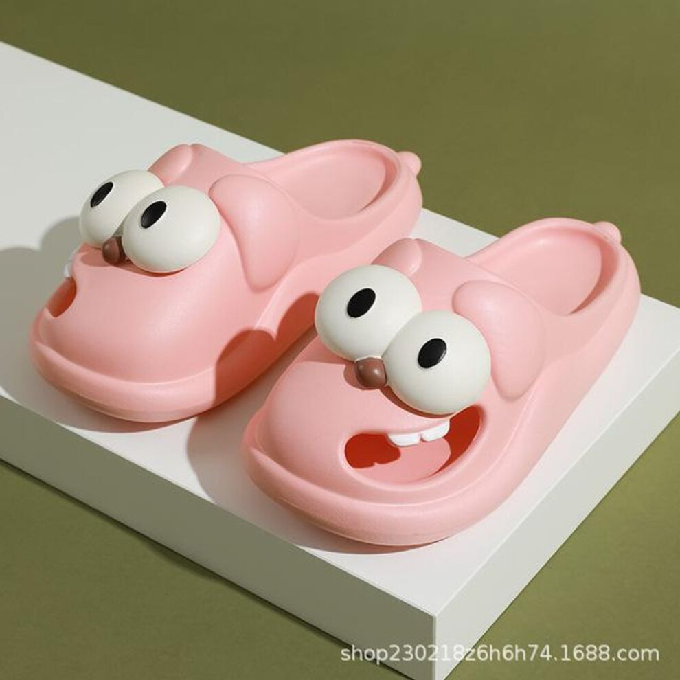 (pink, 36-37(Fit 22.5-23cm)) Big Eyed Dog Slippers Women Summer Outdoor Wear For Indoor Use Anti Slipthick Soles Cute Toe And Hole Shoes For Cool Slipper