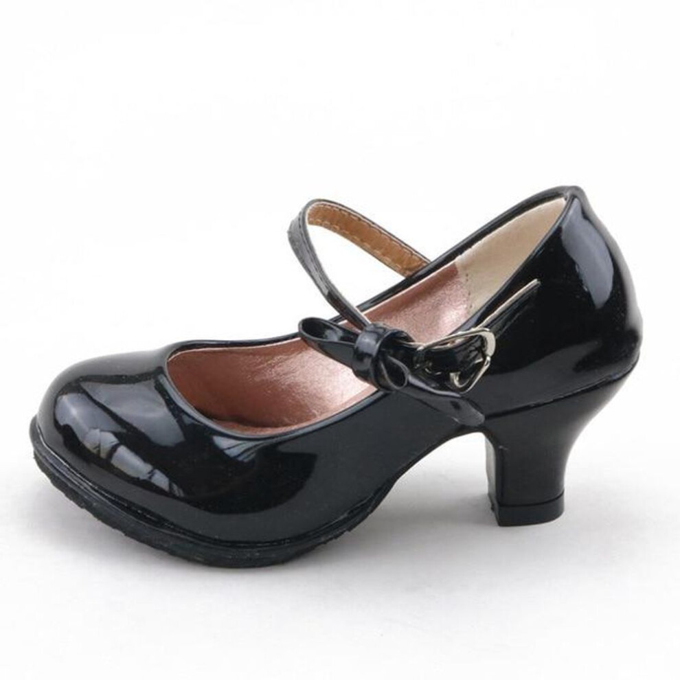 (black, 31) Girls Leather Shoes Autumn Bowtie Sandals Children Shoes High Heels Princess Sweet Sandals for Girls
