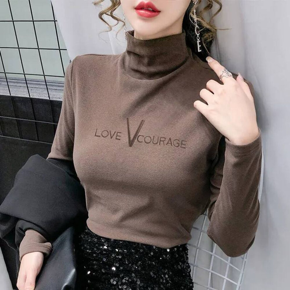 (brown, 3XL) Winter Warm Top Women Turtleneck Pullovers Thick Bottoming Shirt For Women Warm Blouse