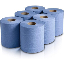 My Homie 6X Blue Paper Rolls Kitchen Household Towel, 2 Ply Kitchen Paper, Centre Feed Tea Tissue Dispenser Wall Mounted, Reusable Hand Tork