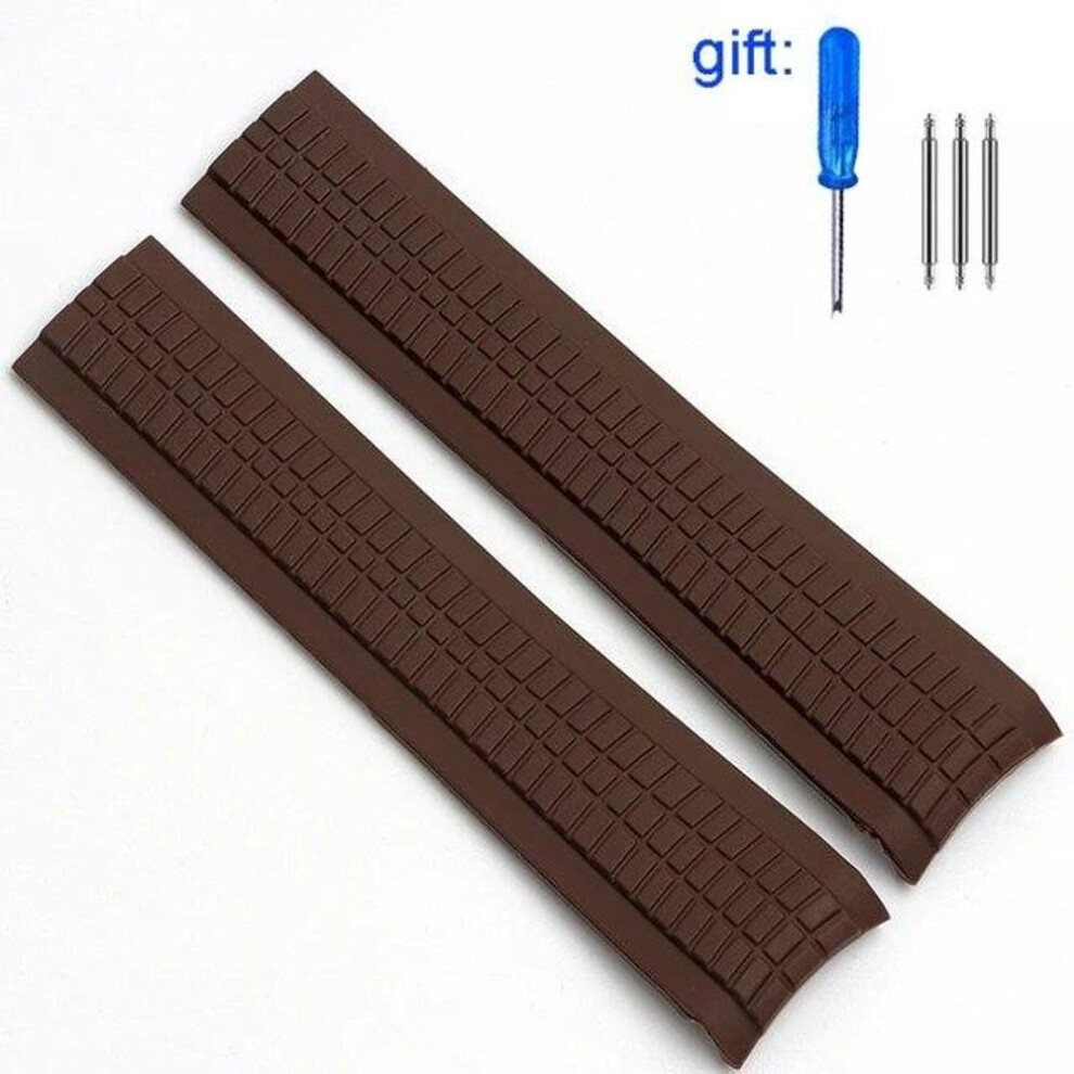 (brown no buckle  21mm with logo) Watch Band For Patek Philippe 5164a 5167a 5168a Silicone  Aquanaut Bracelet Curved End Soft Rubber Watch Accessories Strap 21mm