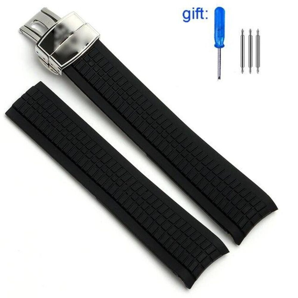 (black silver  21mm with logo) Watch Band For Patek Philippe 5164A 5167A 5168A Silicone  Aquanaut Bracelet Curved End Soft Rubber Watch accessories Strap 21mm