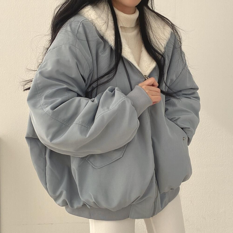 (blue, XL) Winter Clothes Women Thicken Warm Parkas Oversized Kawaii Hooded Coat Ladie Korean Fashion Casual Loose Zip Up Jackets For Women