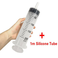(200ml+1m) Large Capacity 150-500ML Plastic Syringe With 1m Tube Hose Reusable Sterile Measuring Injection Syringe Nutrient Hydroponics