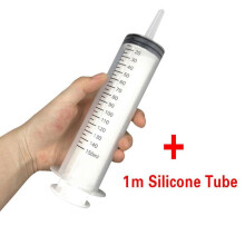 (150ml+1m) Large Capacity 150-500ML Plastic Syringe With 1m Tube Hose Reusable Sterile Measuring Injection Syringe Nutrient Hydroponics