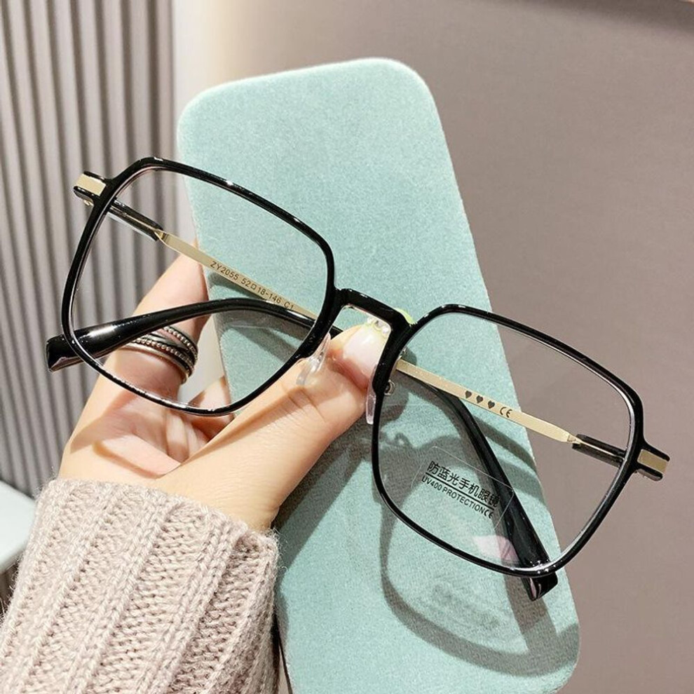 (black, +2.0) Oversized Reading Glasses Trendy Anti Blue Light Far-sighted Eyewear Women High-definition Optical Eyeglasses