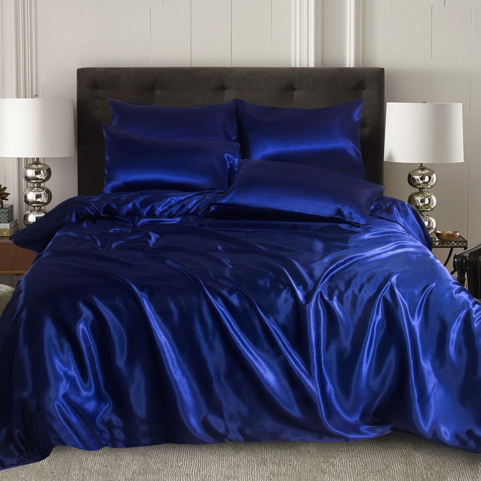 (NAVY, King) 6 Piece Satin Silk Duvet Cover Set with Fitted Sheet and 4 Pillowcases - All Sizes