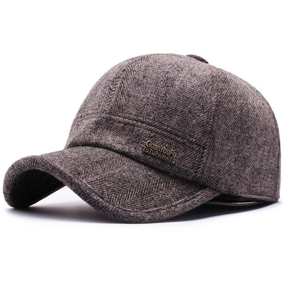 (brown, 56-60 cm) Winter Men&apos;s Baseball Cap With Ear Flaps Warm Snapback Hat Warm Thicken Winter Cap