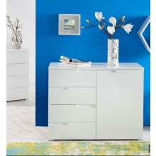 Sideboard White High Gloss Narrow Sleek 1 Door/ 4 Drawers Sideboard