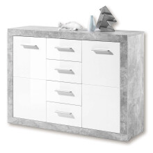 Sideboard Grey & White Gloss 2 Door 4 Drawers Sideboard 117cm
