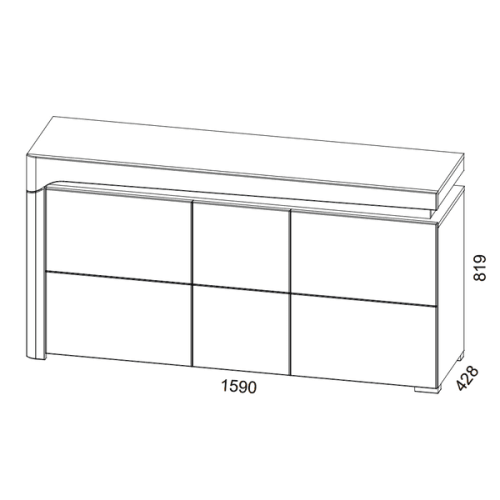 Sideboard Oak Effect & White Gloss 3 Door Sideboard With Lights 1