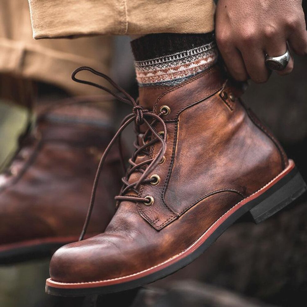 (brown, 43) New Spring And Autumn Men&apos;s Martin Boots Fashion Anti-skid And Waterproof Tooling Motorcycle Boots