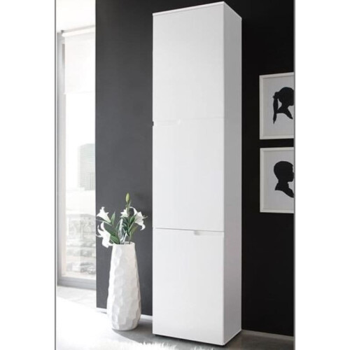 Bookcase 3 White Gloss Doors 6 Compartments Tall Narrow Bookcase