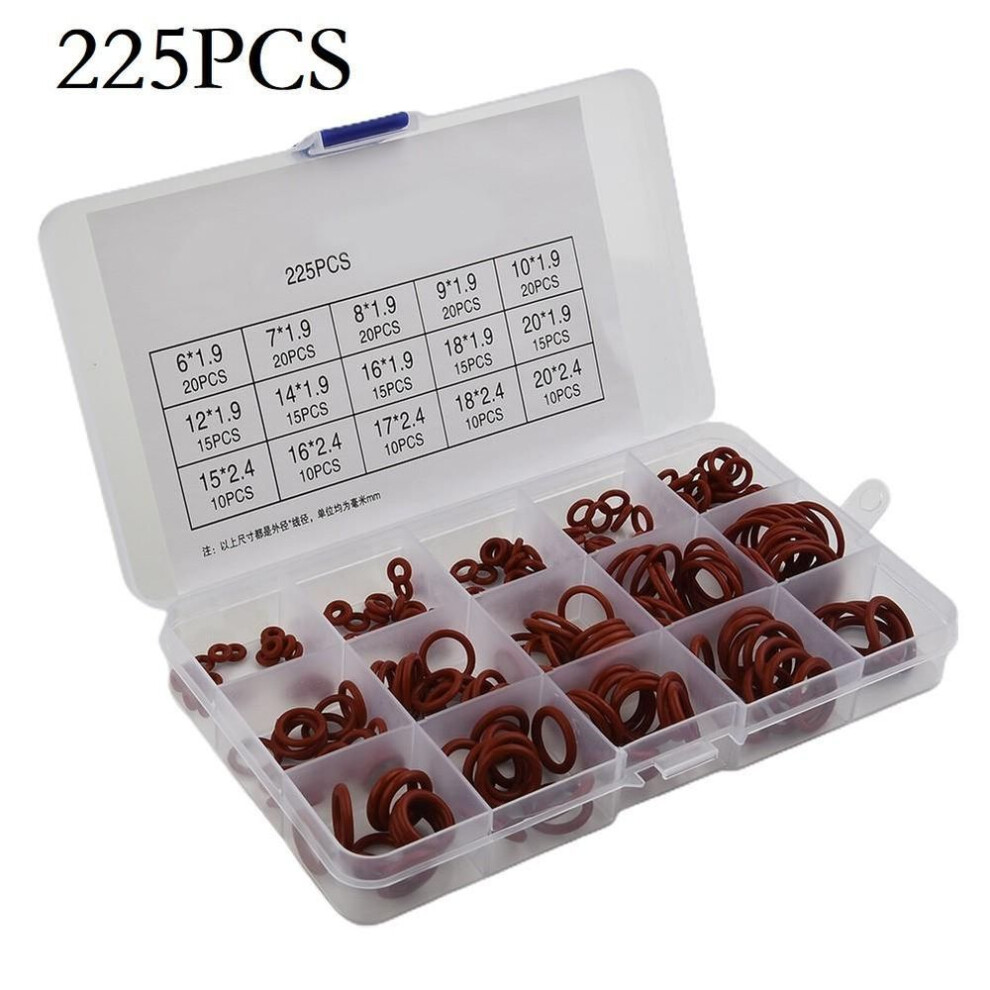 225pcs Silicone Rubber O-ring Assortment Kit Metric Vmq Sealing Gasket Set Red