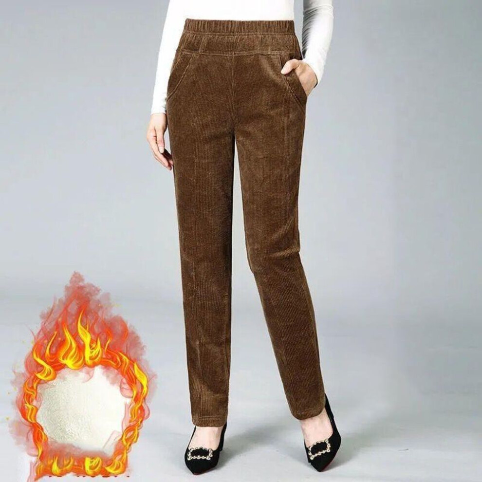 (brown, 2XL) Women&apos;s Winter Pants Padded Thickened Trousers Women High Waist Middle-aged Women&apos;s Trousers Casual Straight