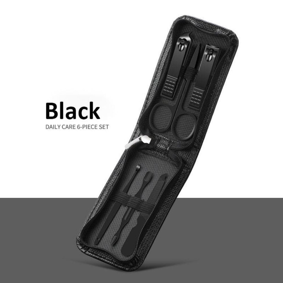 (black) 6 Pcs Portable Luxury Manicure Sets Pedicure Kits Bright Black Nail Clipper Set Personal Care Tools Eyebrow Scissors