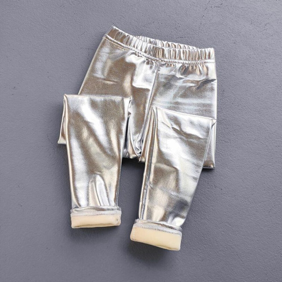 (silver, 150) Girls Legging Autumn Winter Baby Girl Shiny Plus Velvet Leggings Fashion Slim Kids Trousers