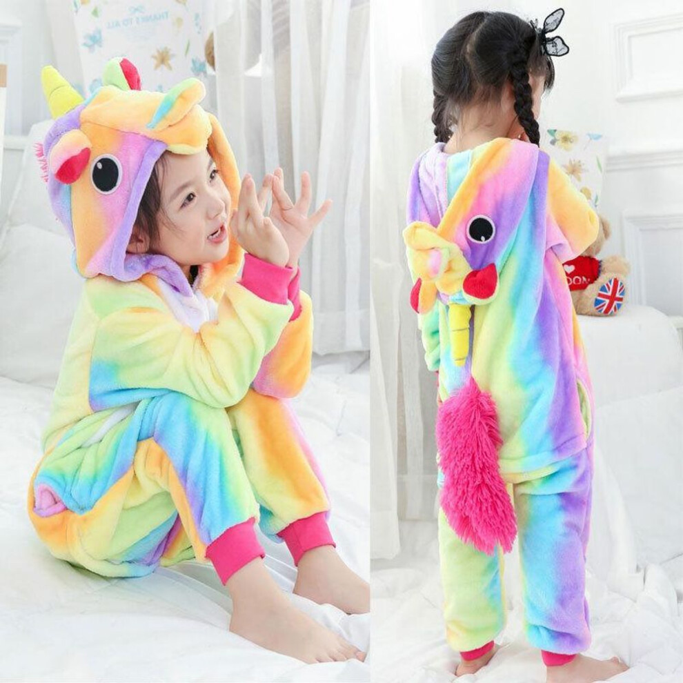 (yellow, 7T) Children Animal Unicorn Pajamas Set Girl Rainbow Unicorn Pyjamas Costume Sleepwear For Kid Jumpsuit