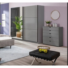 Wardrobe Modern Bedroom Furniture Graphite Grey 220cm Sliding Mirrored Wardrobe