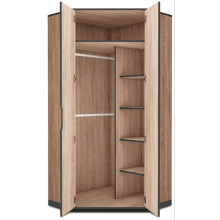 Corner Wardrobe Oak Effect 2 Door Shelves and Hanging Rails Corner Wardrobe