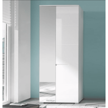 Wardrobe White Gloss Tall Slim Mirrored Wardrobe With 1 Pullout Rail & shelves