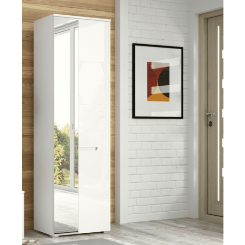 Wardrobe White Gloss Tall Slim Mirrored Wardrobe With 1 Pullout Rail & shelves 1