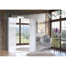 Wardrobe Bedroom Furniture White High Gloss 4 Door Mirrored Wardrobe