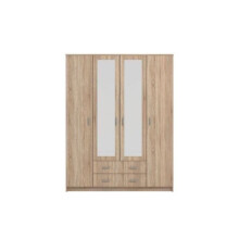 Wardrobe Oak Effect 4 Door 2 Drawer Mirrored Wardrobe 160cm