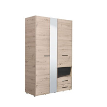 Wardrobe Modern Grey Oak Effect 3 doors, 2 Drawers Mirrored Wardrobe