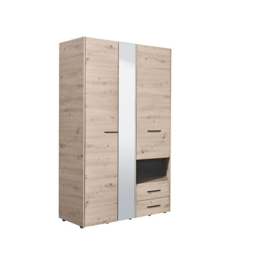 Wardrobe Modern Grey Oak Effect 3 doors, 2 Drawers Mirrored Wardrobe
