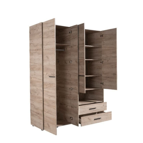 Wardrobe Modern Grey Oak Effect 4 doors, 2 Drawers Mirrored Wardrobe 2