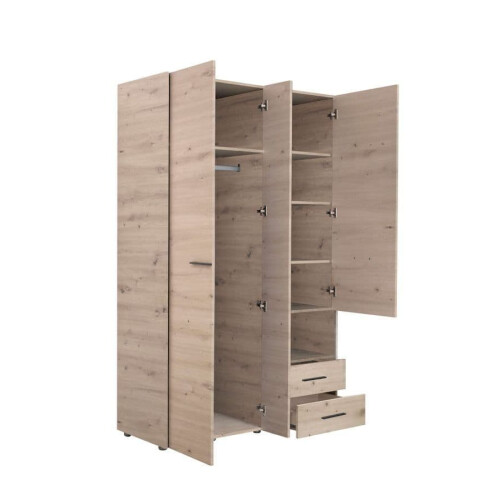 Wardrobe Modern Grey Oak Effect 3 doors, 2 Drawers Mirrored Wardrobe 1