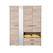Wardrobe Modern Grey Oak Effect 4 doors, 2 Drawers Mirrored Wardrobe