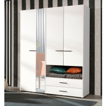 Wardrobe Modern White 4 doors, 2 Drawers Mirrored Wardrobe