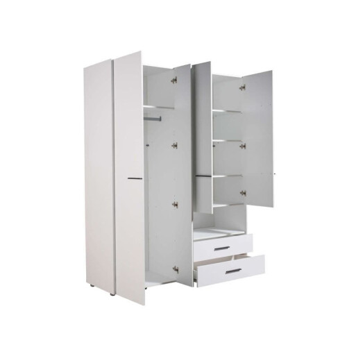 Wardrobe Modern White 4 doors, 2 Drawers Mirrored Wardrobe 2