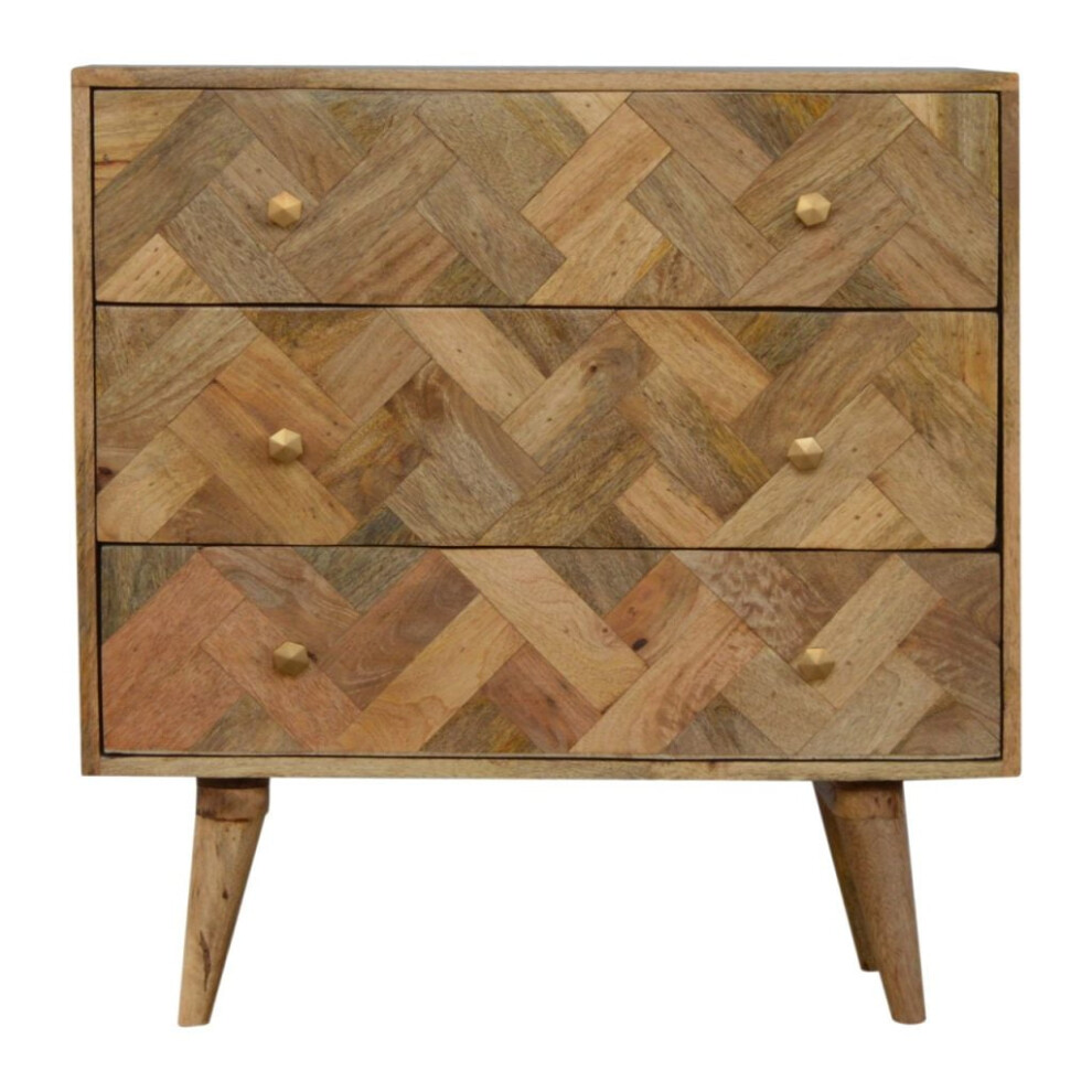 Adorable Lifestyle Solid Mango Wood Hand Crafted Drawer Zig-Zag Patterned Patchwork Chest Size 3