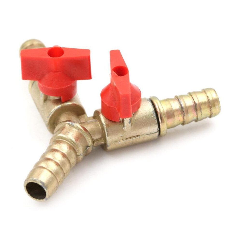 3 Way Tee Brass Y Shut Off Ball Valve 5/16" 8mm Barb Fuel Gas Oil / Valve Clamp